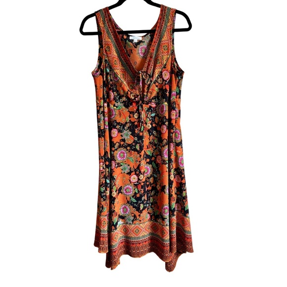 Vintage Floral Orange Sleeveless Dress - Made in Canada - Picture 1 of 8